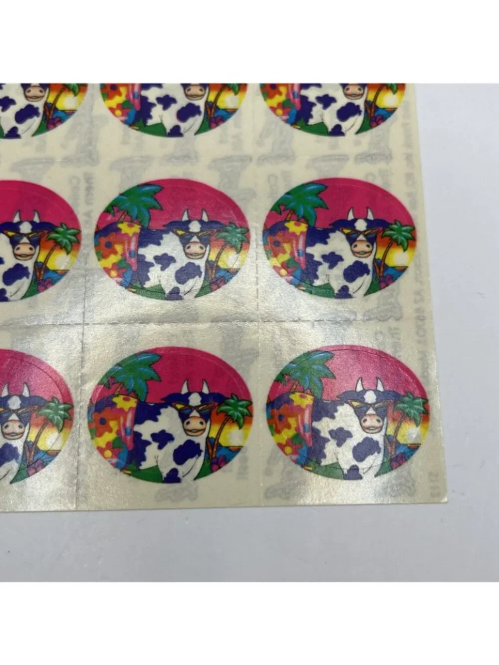 Lisa Frank #S112 FLOWER COWS PALM TREE FULL SHEET Stickers RARE VINTAGE Pink Fun